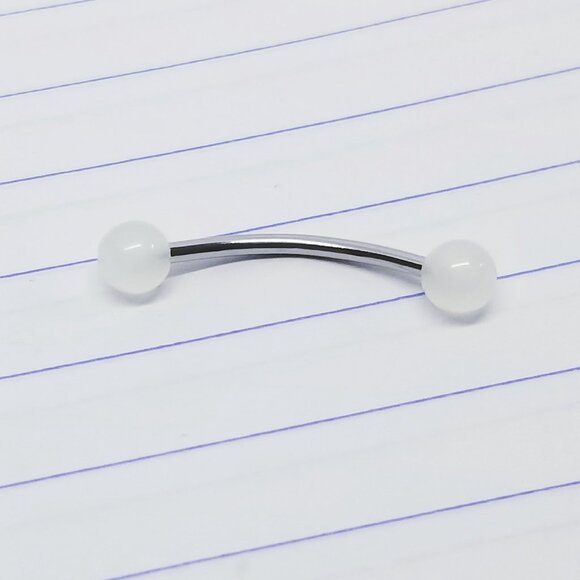 16g Stainless White Glow 9/16 Curved Barbell Tongue Ring B0744 - Picture 2 of 4